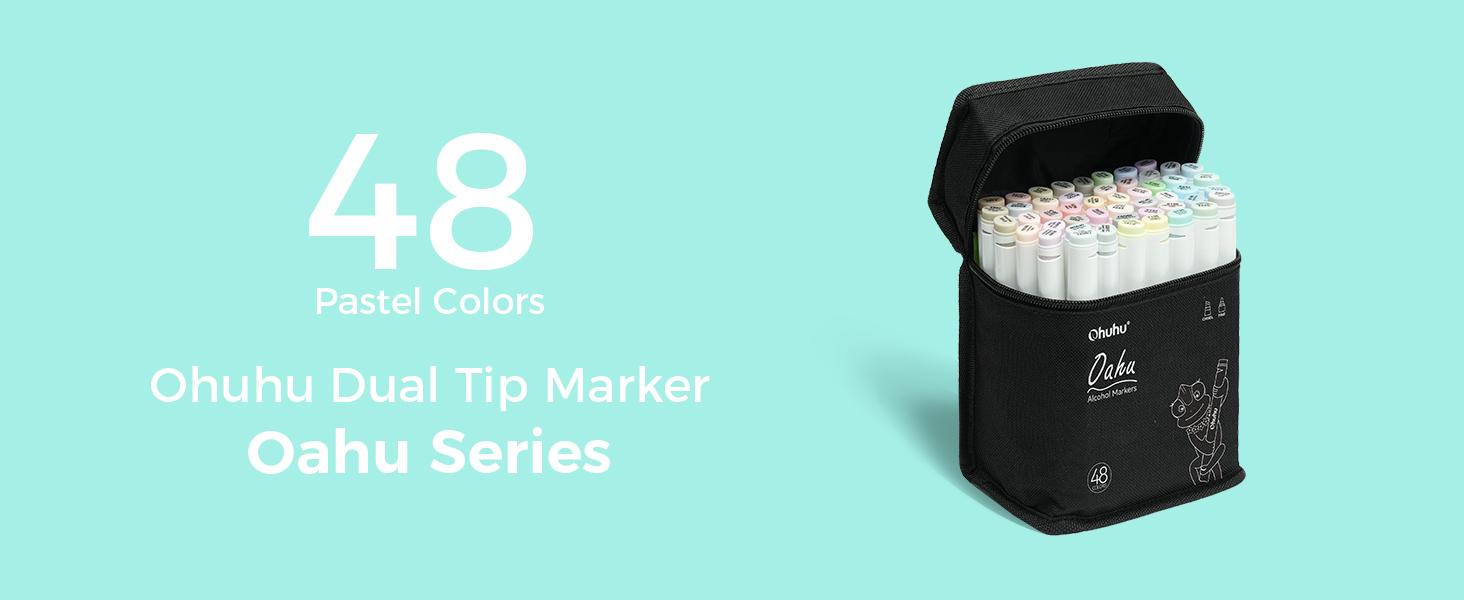 Ohuhu Alcohol Markers: Chisel and Fine Dual Tips - 48 Pastel Colors - AP Certificated - Double Tipped Art Marker Set for Artists Adults Coloring Illustration - Refillable - Oahu Series of Ohuhuart