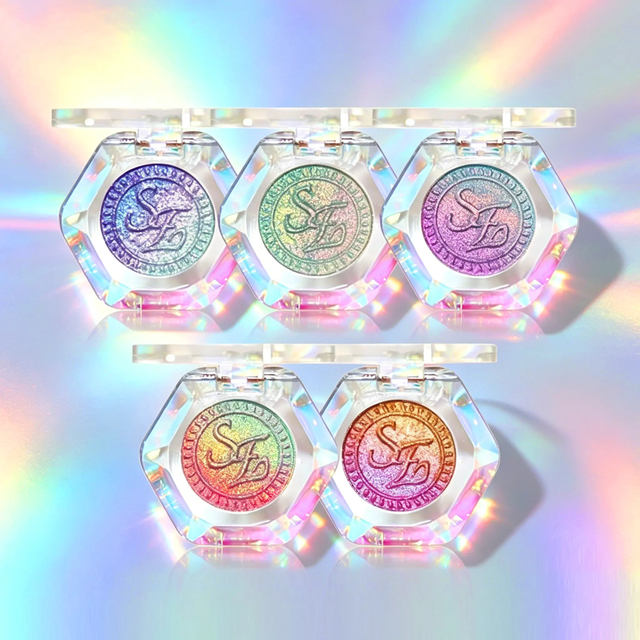 Sheen Beauty Tri-Color Eyeshadow & Highlighter Palette, Long-Wearing Color-Shifting Holographic Shimmer, Highly Pigmented & Talc-Free, Shimmer Eyeshadow, Holographic Eyeshadow