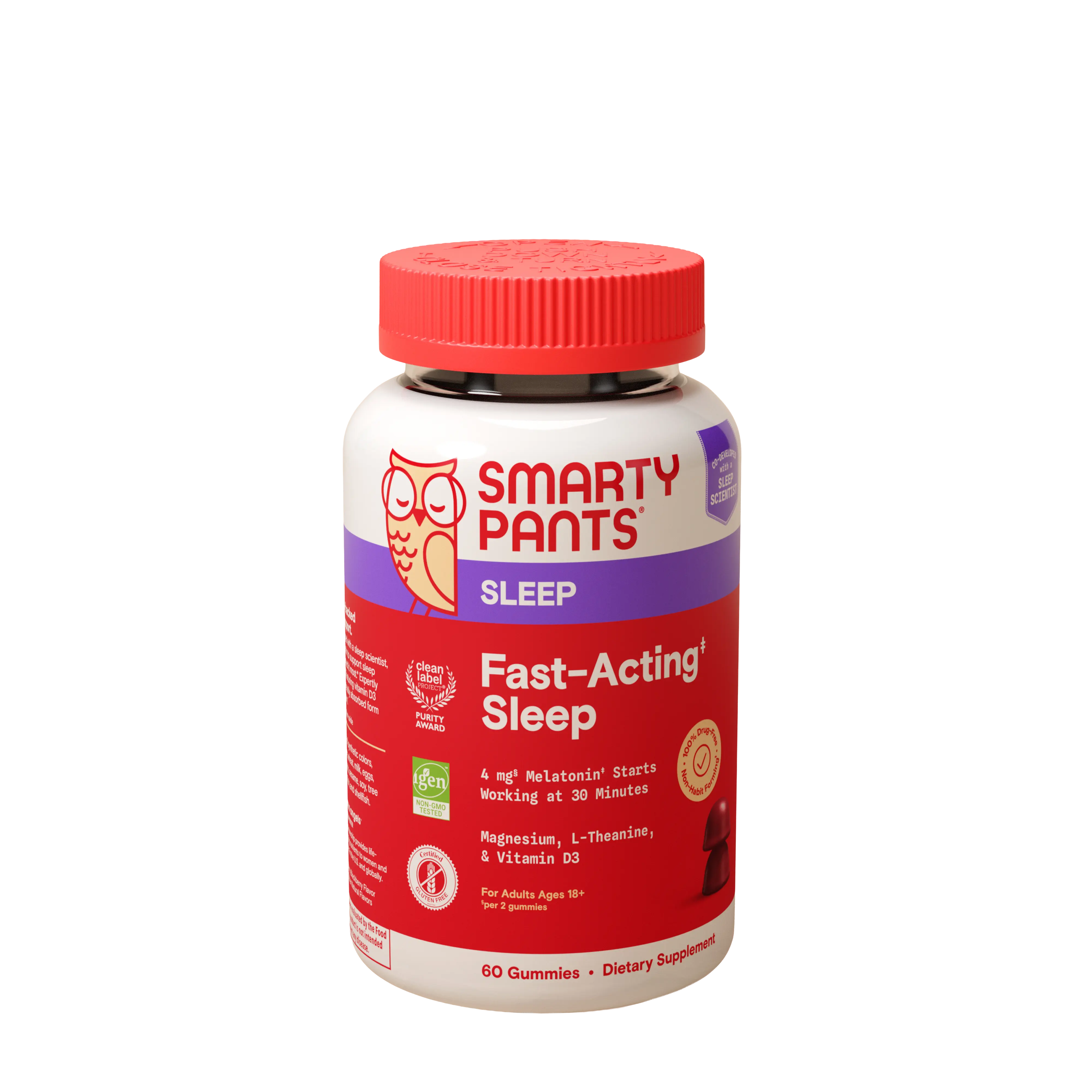 SmartyPants Adult Fast-Acting Sleep‡ Support Supplement with Melatonin, Magnesium, and L-theanine, 60 Gummies