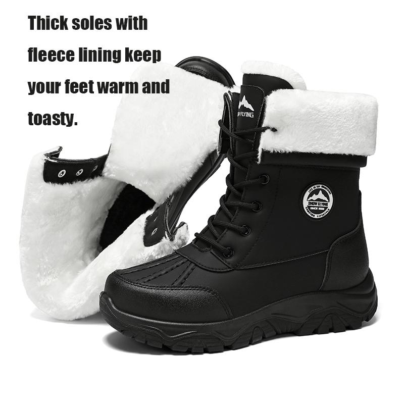 Men's Winter Internal Fleece Lined Snow Boots Casual Warm Thick Sole Suitable for Outdoor Activities Versatile Round Toe Shoes Daily Wear White Lace-Up Design