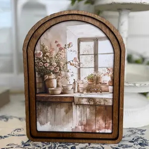 Rustic Kitchen Arched Art Framed Wood Canvas Print Wall or Shelf 18x6x0.8 Decor Hanging