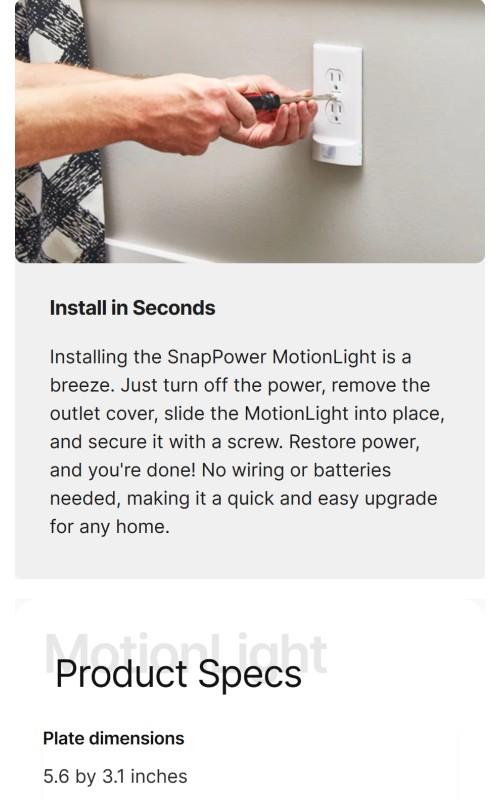 SnapPower MotionLight Illuminated Outlet Cover Plate with Motion-Sensor LED Night Light for Wall Home Lighting - Available in Duplex, Decor & GFCI styles. (Outlet not included)