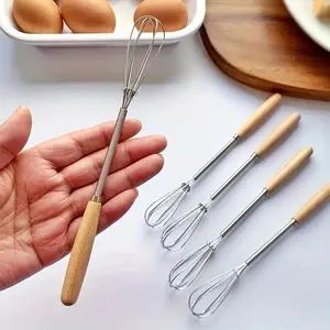 Stainless Steel Whisk with Wooden Handle, 1 Count Handheld Whisk, Baking Whisk, Kitchen Baking Utensils, Kitchen Accessories, Handheld Egg Beater