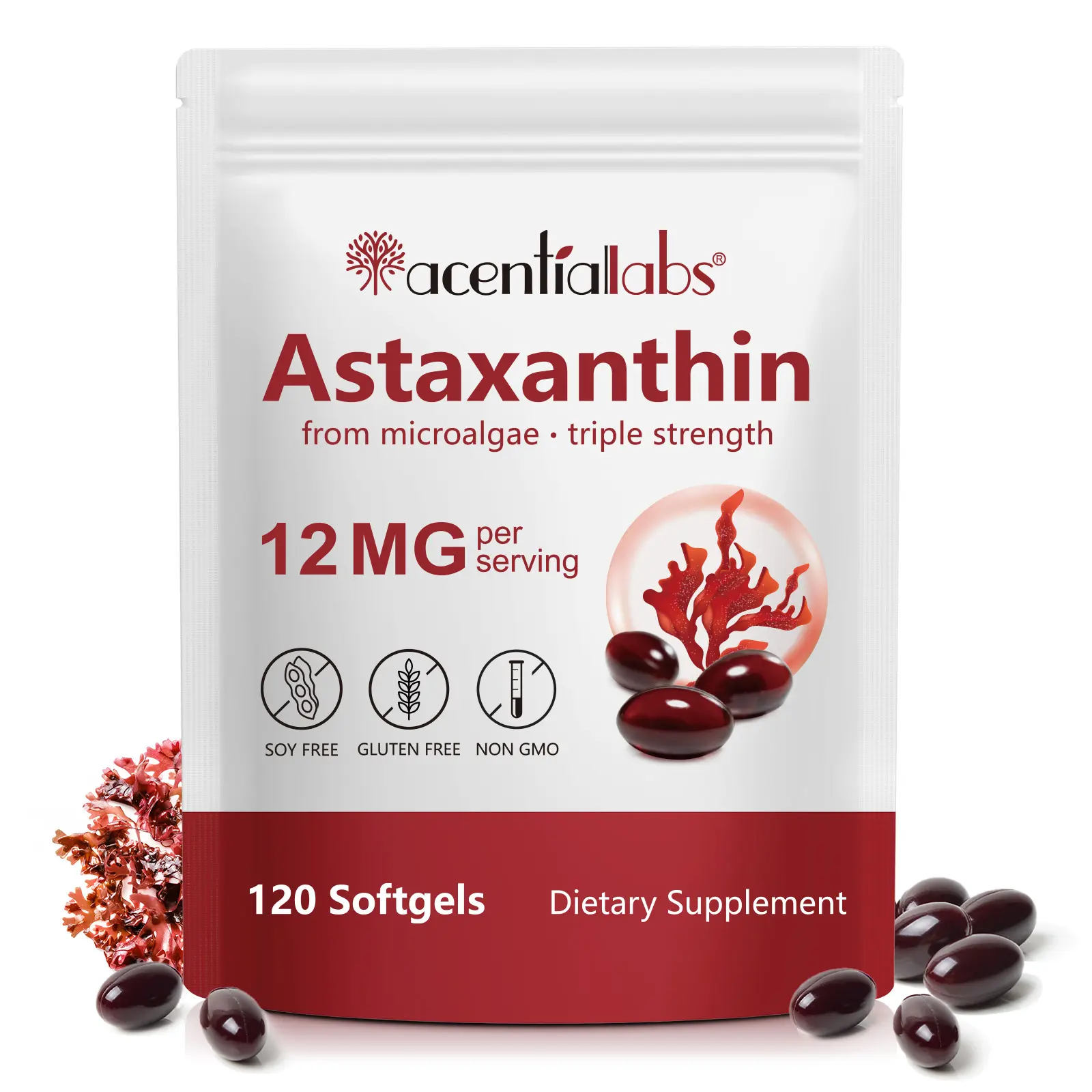 [NEW]Acentiallabs Astaxanthin 12mg 120 Softgels - Premium Microalgae Antioxidant Supplement, 4 Month Supply for Skin Glow & Eye Support*, Natural Tan & Joint Comfort, TikTok Viral Superfood