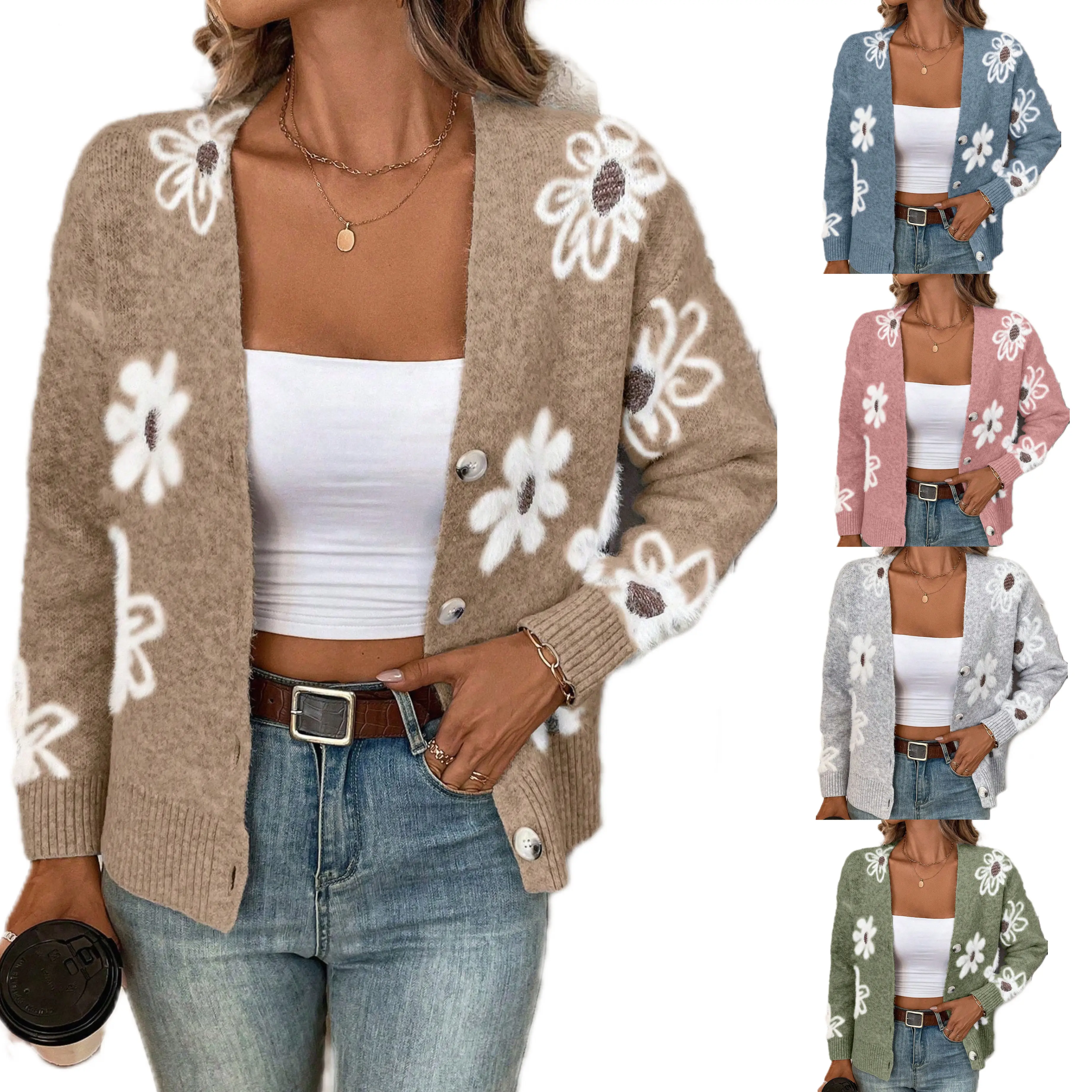 Seya Adorable Aesthetic Women's Floral-Inspired Solid Color Button-Down Cardigan Sweater - Long Sleeve, Lightweight Soft Breathable Knit Fabric, Medium-Fit Feminine Everyday Wear, Blue-Grey, for Casual Jeans/Leggings, Spring & Fall, Adorable Women's Cardi
