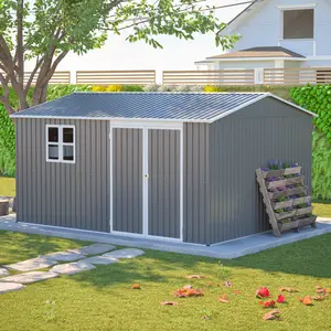 12x10 FT Outdoor Storage Shed Metal, Large Garden Tool Sheds Outdoor with Lockable Doors, Waterproof Steel Utility Storage Building, Heavy Duty Equipment Shed for Backyard Patio Lawn Garden
