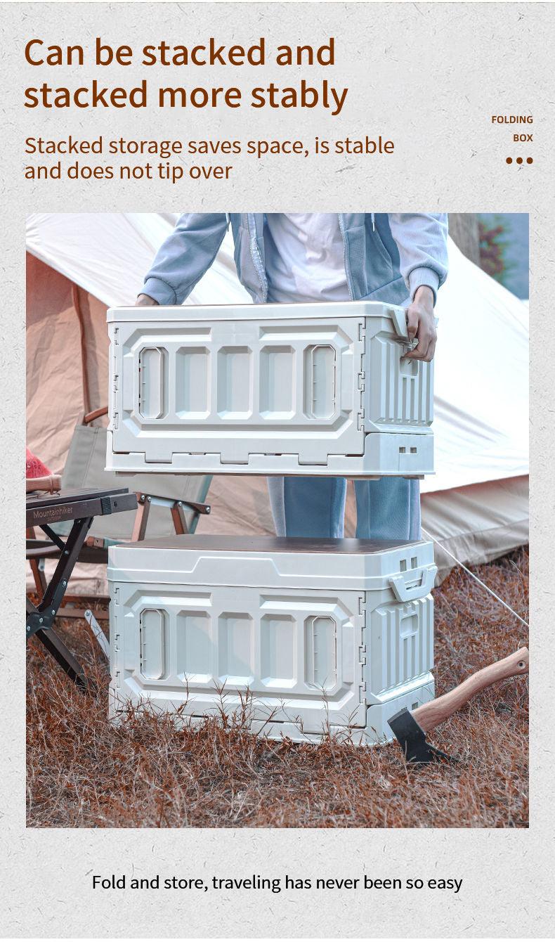 Outdoor Storage Box, Folding Camping Storage Box Large Capacity Heightenable 3 Layers Outdoor Foldable Storage Box with Wooden Lid for Car, Outdoor Picnic