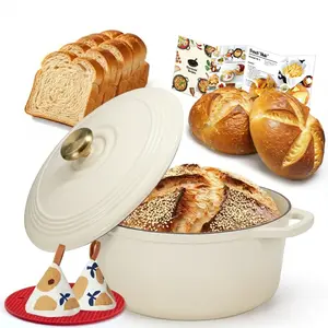 Overmont New 5.5QT Cream White Enameled Cast Iron Dutch Oven Superior Heat Retention Moisture Locking Flavor Infusion Versatile Stovetop & Oven Use