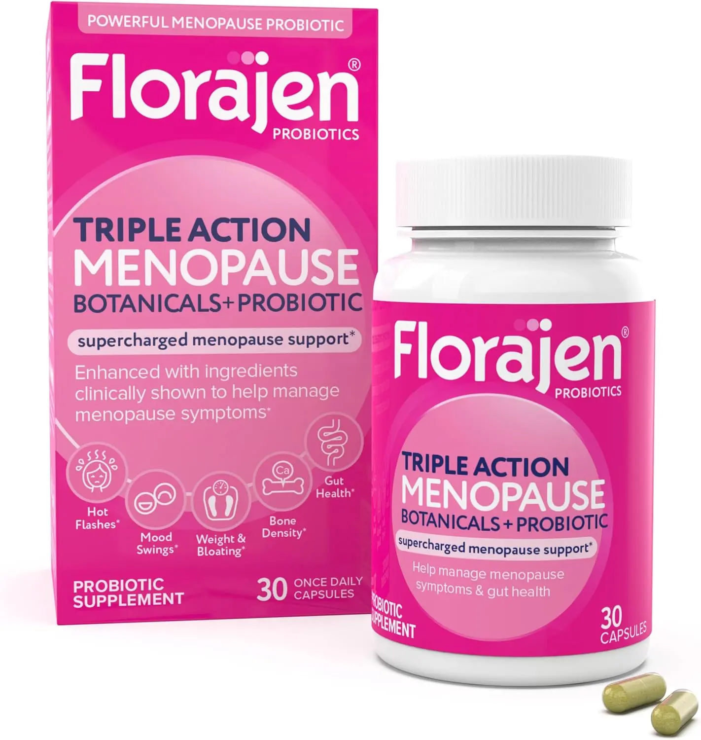 Florajen Menopause Probiotic - Probiotic with Berberine & Black Cohosh for Hormonal Balance, Digestive, & Weight Support - Supports Hot Flash & Mood Balance, Daily Menopause Support - 30 Capsules