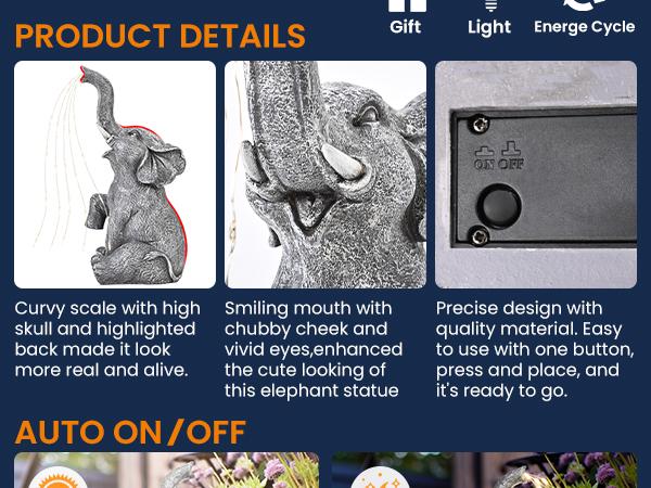 【Spring Glow Up】GIGALUMI Statue Garden Decor Elephant/Turtle/Squirrel/Dragon/Dinosaur/Angel/Bunny Figurine Solar Powered LED Lights, Solar Light Outdoor, garden accessories, backyard lights,  Birthday Gifts, Decor for Garden, Patio, Yard