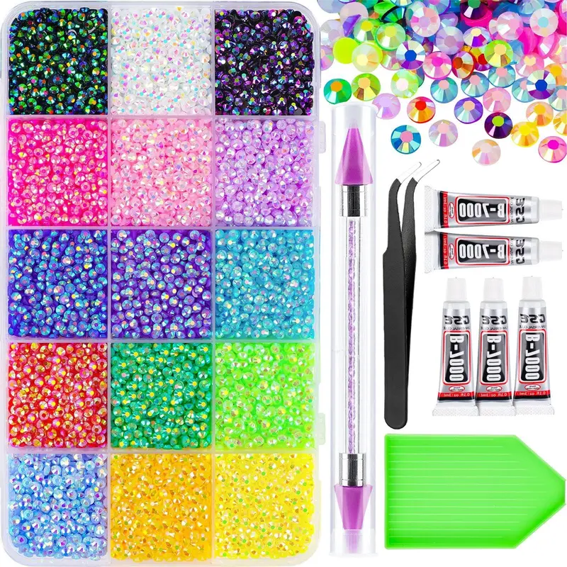 20000Pcs Resin Jelly Rhinestones for Bedazzling, Multicolor 3mm Flatback Rainbow Gems, Bedazzling Crystal with 5Pcs 2.5g Jewelry Glue, Rhinestone Picker for DIY Crafting Clothes Shoes Nail Art