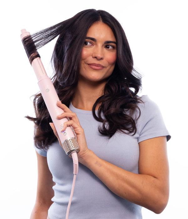 FoxyBae Blush Shimmer Super Styler Pro+ Styling Set – Interchangeable Hair Styler & Salon Equipment with Auto-Wrap Heated Curler, Blowout & Round Brushes – Frizz-Free, Smooth, Shiny Hair