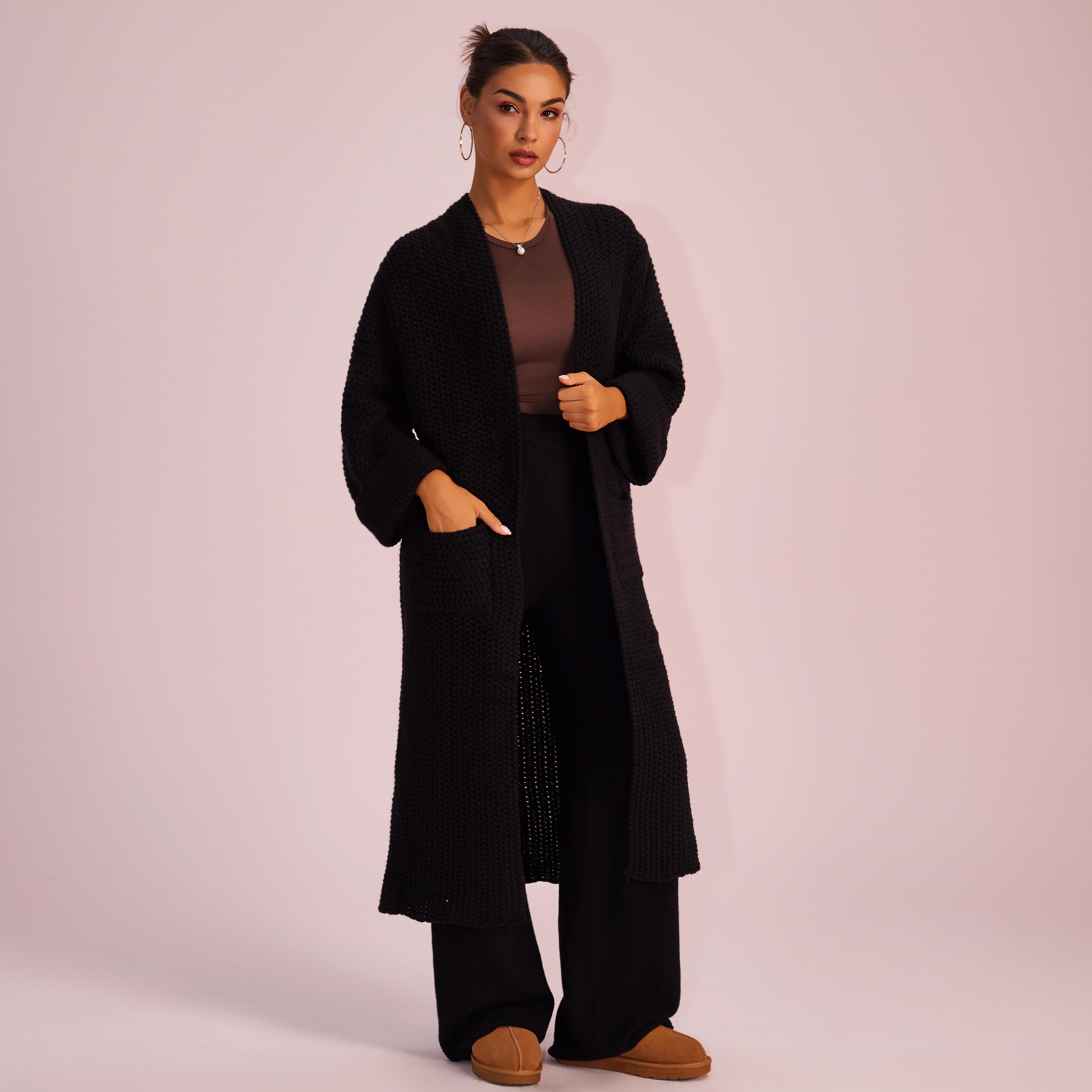 Joyfunear Women's autumn and winter knitted long sleeved hoodie casual home cardigan long sweater with pockets