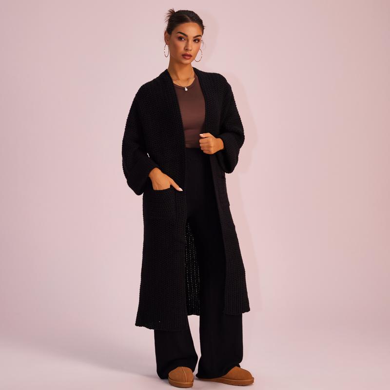 Joyfunear Women's autumn and winter knitted long sleeved hoodie casual home cardigan long sweater with pockets