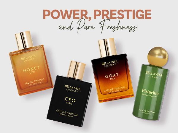 Supreme Swagger Set by BellaVita Luxury | 4x100 ml Perfume Set | Honey Oud, G.O.A.T. Man, CEO Man & Pistachio | Luxury Unisex Perfume for Men & Women | Long Lasting, Floral, Fruity, Woody, Spicy & Sweet Notes | Luxury, Vegan & Cruelty Free Eau De Parfum F