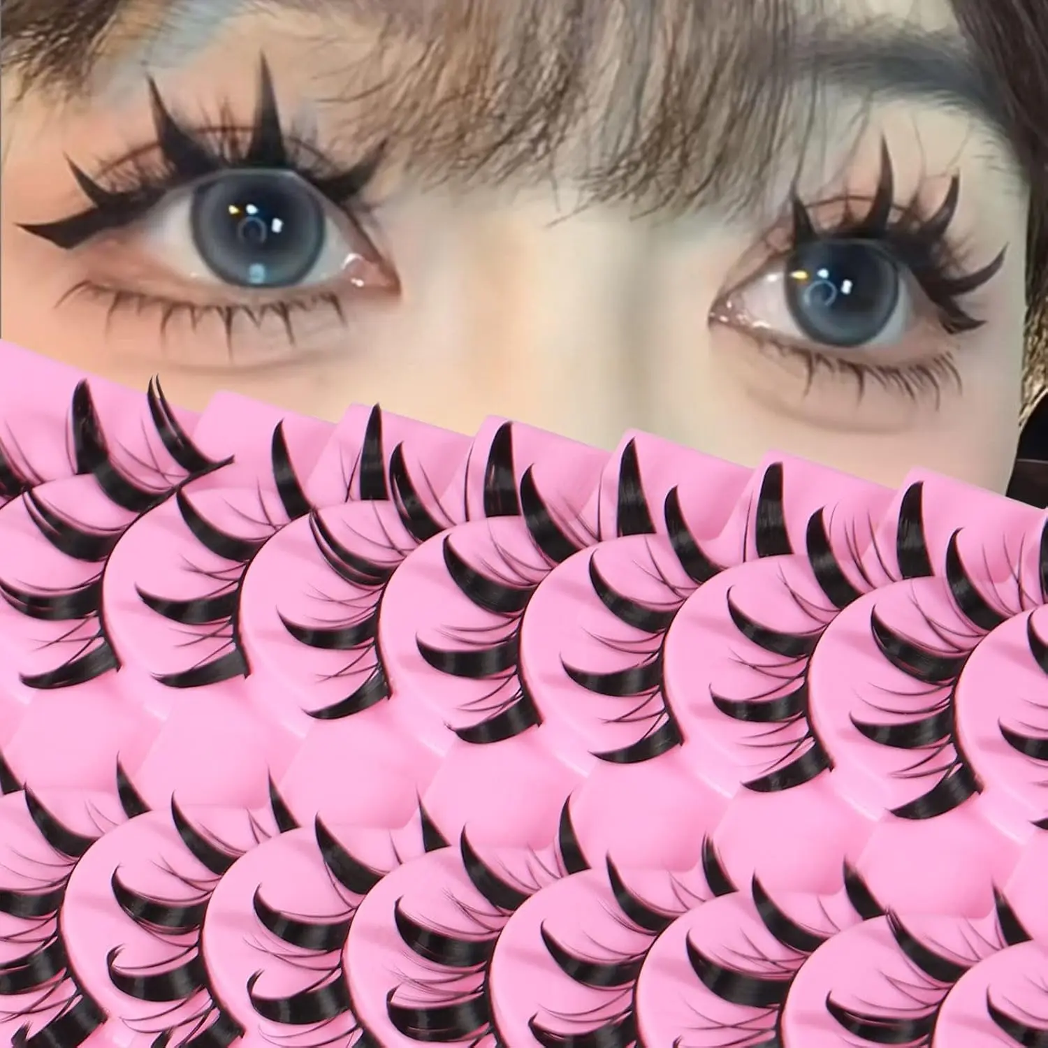 10 Pairs Doll Manga Lashes Japanese Lashes Spiky Anime Manhua Lash Wet Look Manga Eyelashes Cosplay Makeup False Eyelashes(Wet Doll Eye 10-16 MM)
