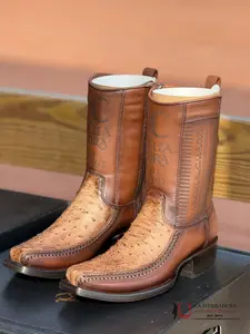 CUADRA CU850 SHORT BOOT AVESTRUZ LUGANO CAFE WOVEN NARROW SQUARE TOE CU850