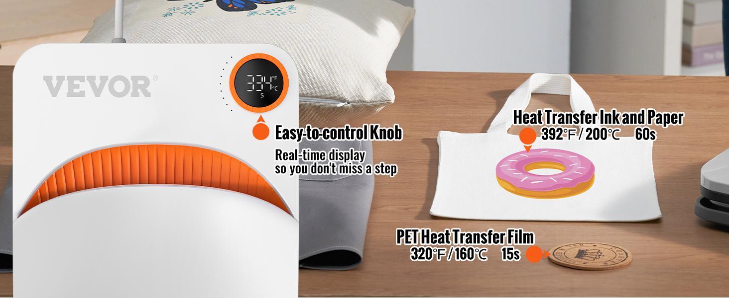 VEVOR Heat Press Machine, 10x12inches Portable Shirt Printing Multifunctional Sublimation Transfer Heat Press Machine Teflon Coated, Easy Iron-on Press for T-shirts/Bags/HTV/Pillows Vinyl Projects