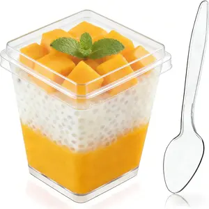 50 Pack 5 oz Plastic Dessert Cups with Lids and Spoons, Clear Parfait Cups Pudding Cups Mini Party Serving Cups for Appetizer Fruit Yogurt Ice Cream clear cup cam