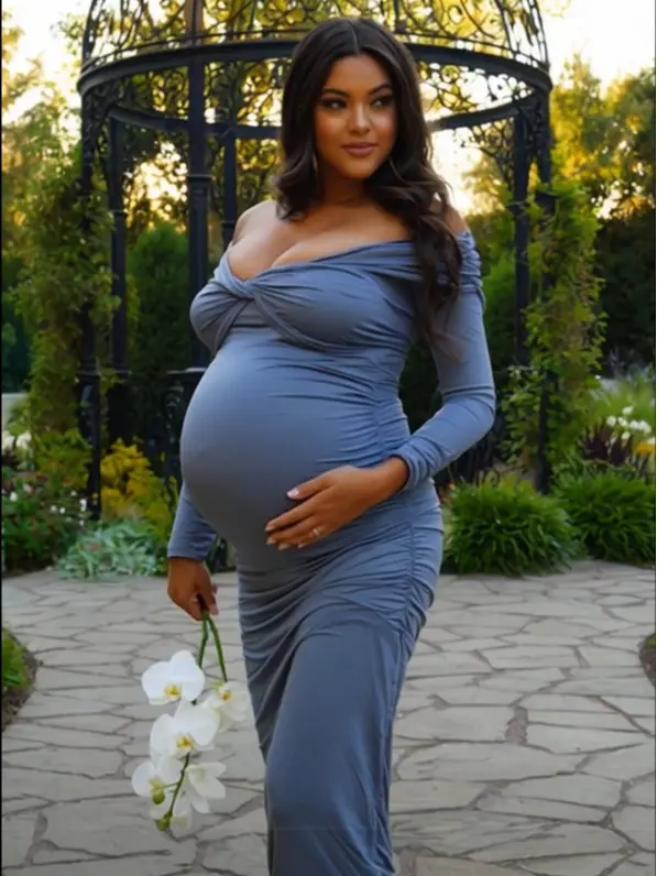 blue off the shoulder maternity dress Tiffany Rose Aria Off Shoulder Maternity Gown Aquatic Ombr