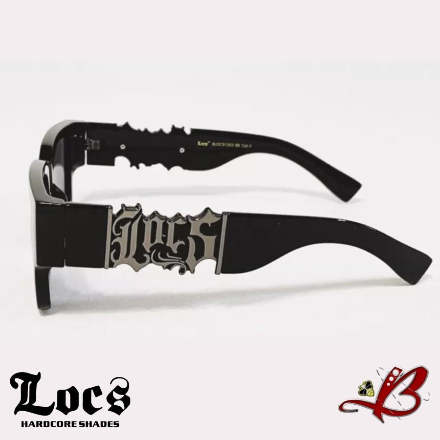 LOCS BIG LOGO Cutout Black/Gold Retro Full Frame Dark Lens Gangster Style Big LOCS Logo Biker Gangster Hardcore Hip Hop Rapper Sunglasses tiktok shop