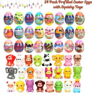24 Pack Prefilled Easter Eggs with Squishy Toys, Stress Relief Squishies for Kids, Easter Basket Stuffers, Egg Hunt Party Favors
