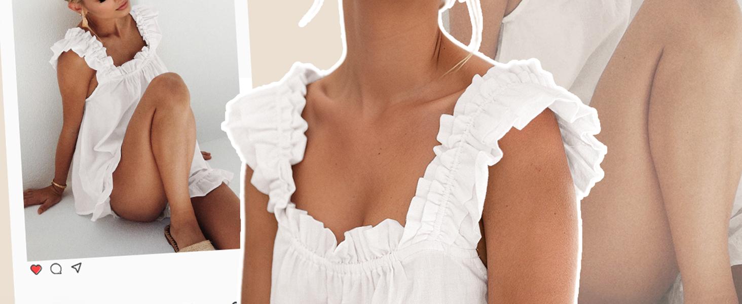 KFUBUO Womens Pajamas Set 2 Piece Ruffle Pj Soft Tank Top and Shorts Sleepwear Set Bridal Pajama for Women Set