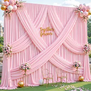 16 x 10FT 4 Panels Baby Pink Backdrop Curtains Photo Background  Wrinkle Free Drapes for Backdrop Soft Long Curtains for Decoration Princess Birthday Parties Wedding Bridal Shower