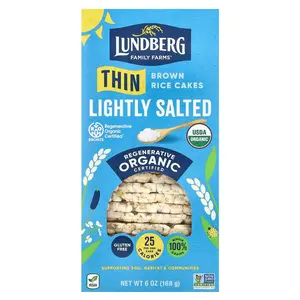 Lundberg Organic Thin Brown Rice Cakes, Lightly Salted, 6 oz (168 g)
