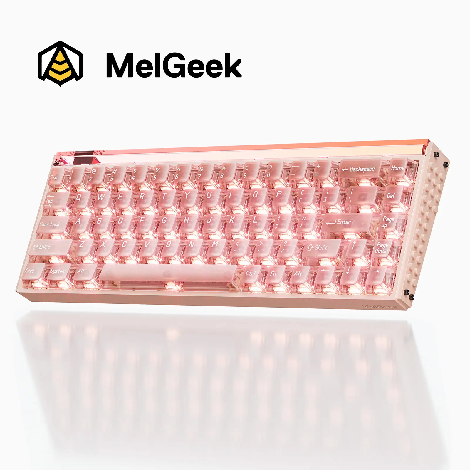 MelGeek MADE68 Ultra+ Jelly Pink 65% Wired Magnetic Durable Lighted Mechanical Keyboard - Hot-Swappable, Rapid Trigger, RGB Rainbow Snap Tap, Metal Aluminum Case, Hall Effect Keycaps, Ethereal Glow - Crystal-Clear Pink Edition for School Girls, Durable Ke