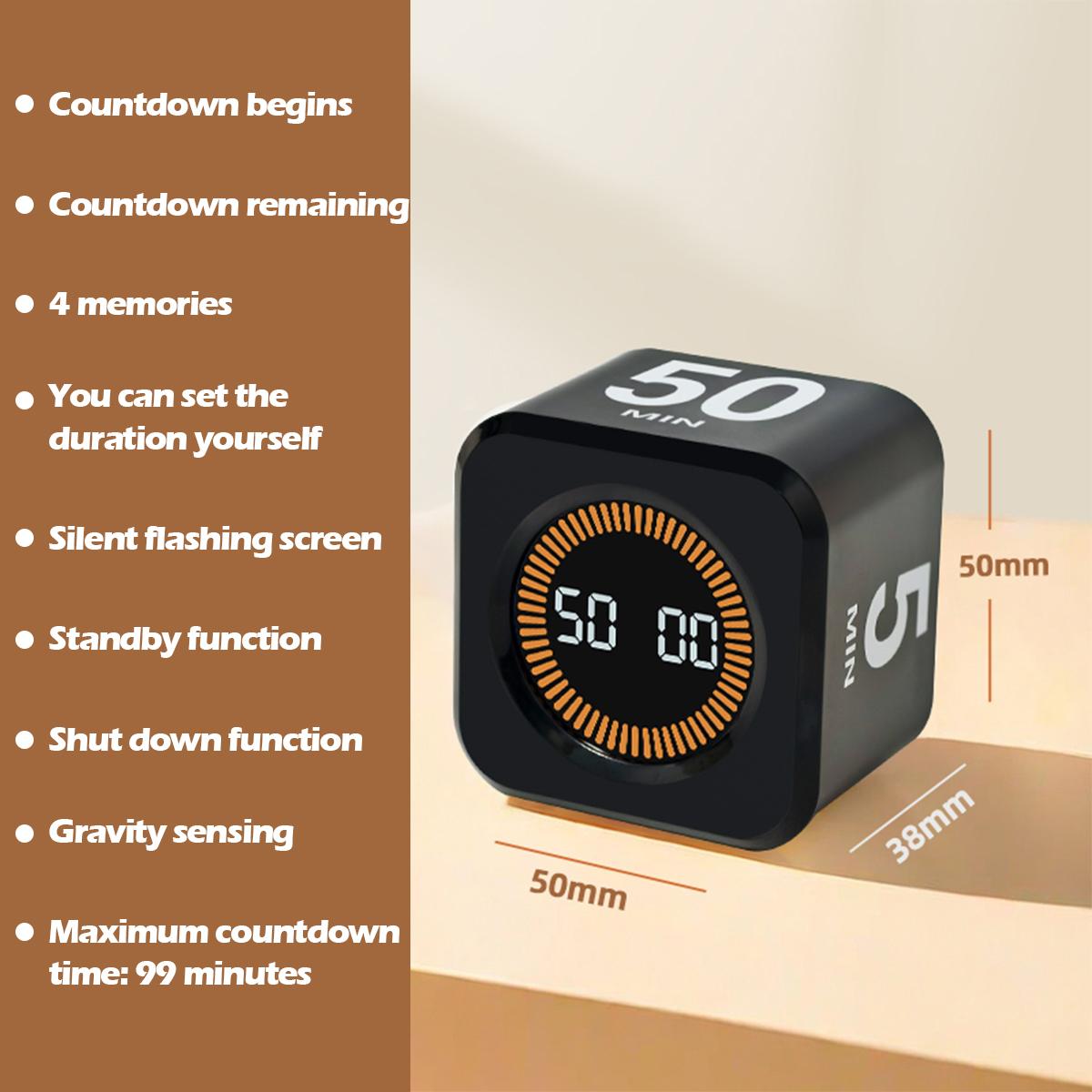 Rotating Gravity-Sensing Cube Timer: 5/10/25/50 minute preset values and customizable mode, countdown/positive count, a focused tool for work, study, and cooking, Thanksgiving/Christmas gifts