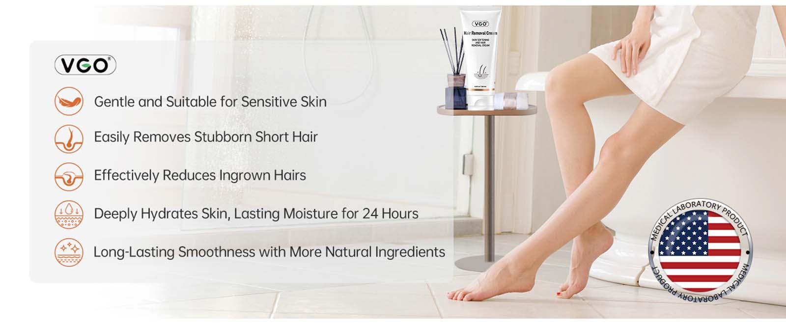 VGO Gender-Free Pain-Free Hair Removal Cream, Body, Back and Leg Hair Removal Gel, Suitable for All Skin Types for Quick Hair Removal  120ml /4.06 oz