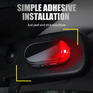 Solar Powered Car Anti-Theft Warning Light with USB Charging Intelligent Sensor & Wire-Free Adhesive Installation Red Blue LED