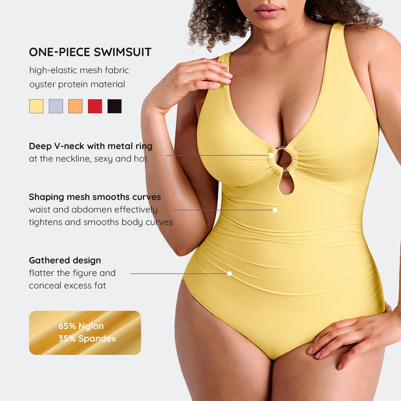 FeelinGirl One Piece Swimsuit Womenwear Plus Size Plain Color High Cut with Removable Pads Summer New Arrivals