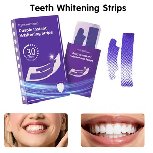 Purple Teeth Whitening Strips 28 Pack with Natural Coconut Oil & Mint Advanced Color Correction for Sensitive Teeth Reduce Sensitivity Oral Health
