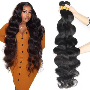 LUCKOCKOS Brazilian Body Wave 1 3 4 Bundle 24-30 inch 100% Unprocessed Virgin Human Hair Weft Curly Wavy Hairpieces Machine Double Weft Natural Black