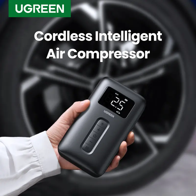 UGREEN Portable Tire Inflator, 150PSI Cordless Air Compressor with Rechargeable Battery & LED Light for Cars, Bikes, None, Motorcycle