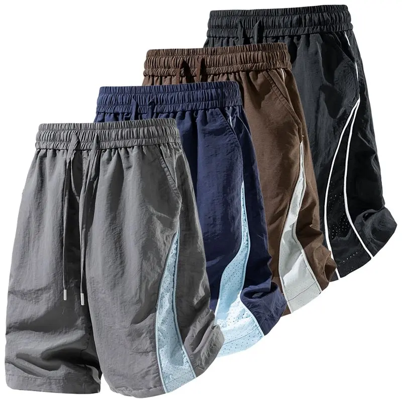 Men’s Colorblock American Retro Ice Silk Shorts - Drawstring Elastic Waistband, Pockets, Breathable, Quick-Dry, Lightweight, Loose - Running Shorts, Sporty Chic Resort Wear for Summer Sports, Vacations #SummerWins #FathersDayGift