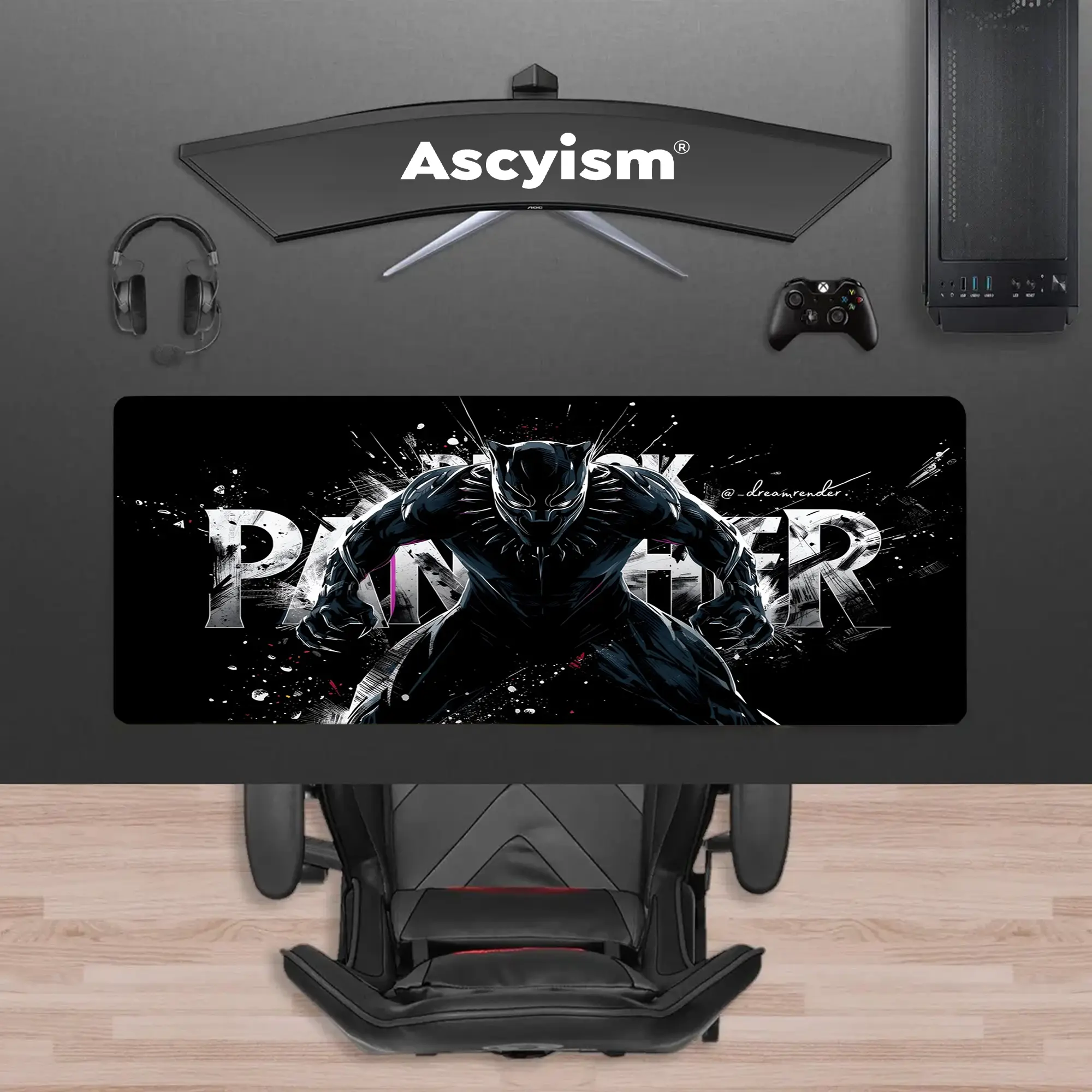 Black Panther Gaming Mouse Pad, Wakanda Superhero Extended Desk Mat, Large Keyboard Pad, Waterproof Non-Slip Rubber Base Mousepad for PC Gamer Setup, Office Gift and Desktop Decor, 40x20 Inch
