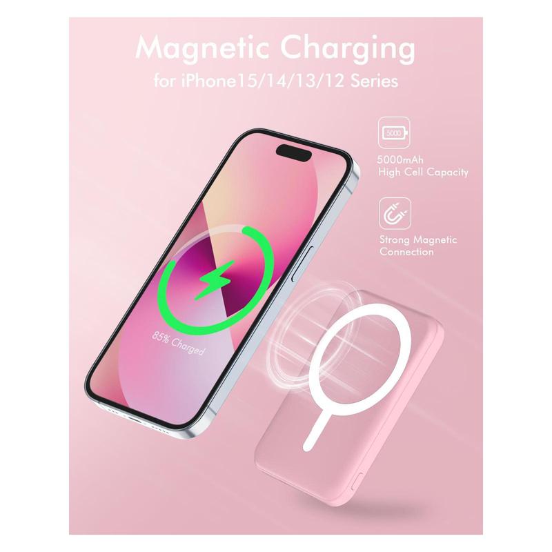Podoru for MagSafe Battery Pack, 5000mAh Magnetic Power Bank Fast Charging Wireless Portable Charger for iPhone 17/16/15/14/13/12/ All Series
