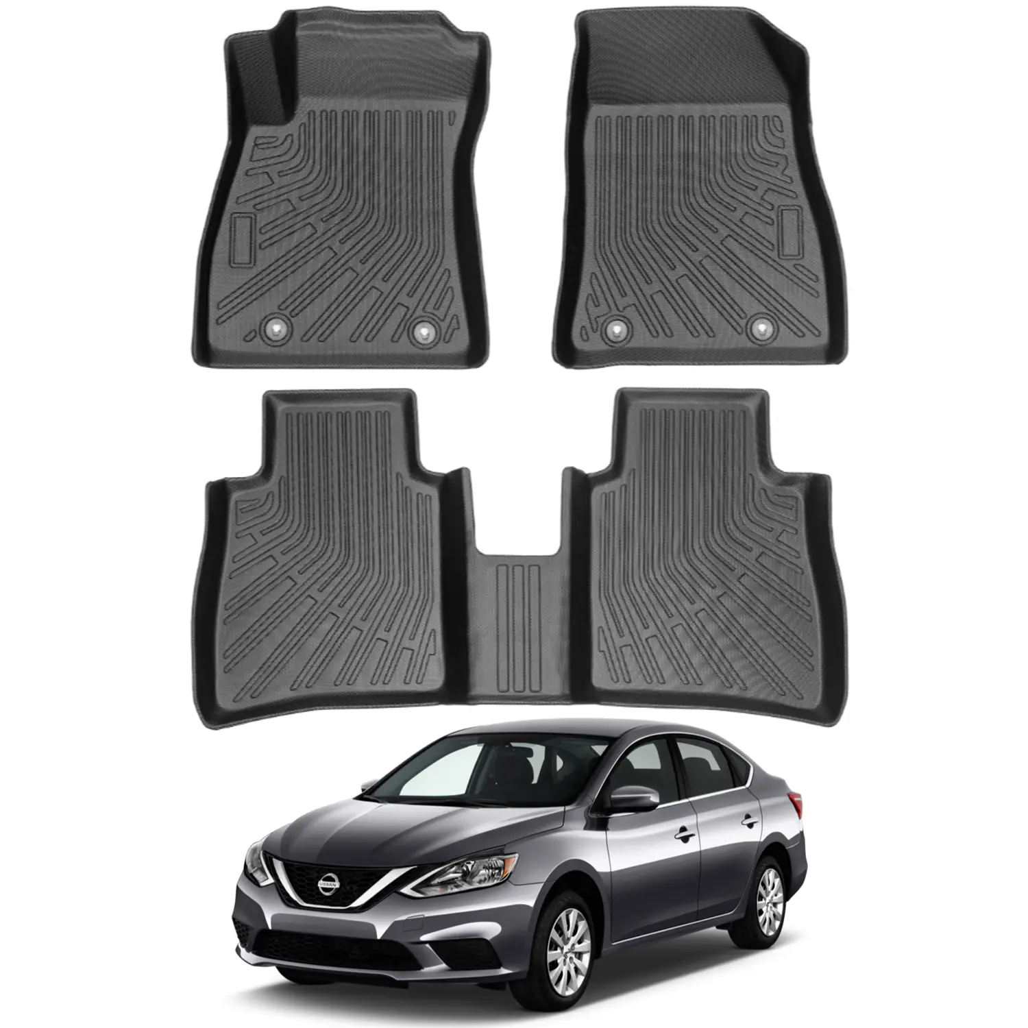 Canvcle Custom Fit Car Floor Mats for Nissan Sentra 2014-2019, All Weather TPE Black, 1st & 2nd Row, Heavy Duty, Eco-Friendly, Anti-Slip, Car Foot Mats, Car Interior Accessory
