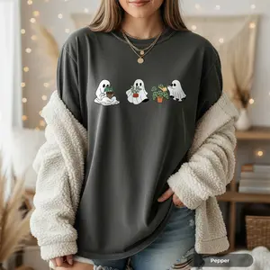 Comfort 1717 T-Shirt in Pepper - Minimalist Ghost Design Soft High-Quality Fabric Relaxed Unisex Fit Vintage Modern Look Ideal for Everyday Wear