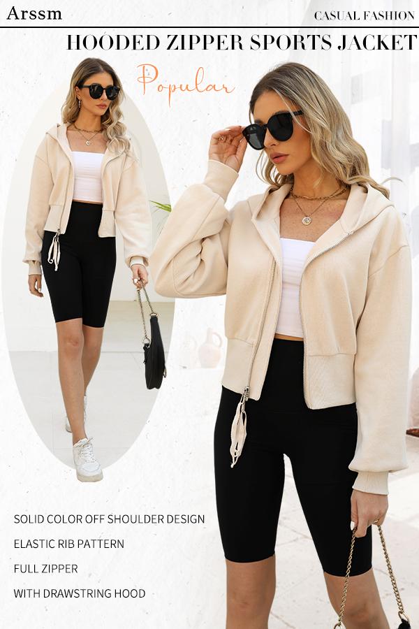Arssm Cropped Hoodie Double Zipper Workout Jacket With Thumb Holes | Women's Stylish Athletic Crop Top Fabric Womenswear Ziphoodies Arssm Cropped Hoodie Double Zipper Workout Jacket With Thumb Holes | Women's Stylish Athletic Crop Top Fabric Womenswear Ziphoodies