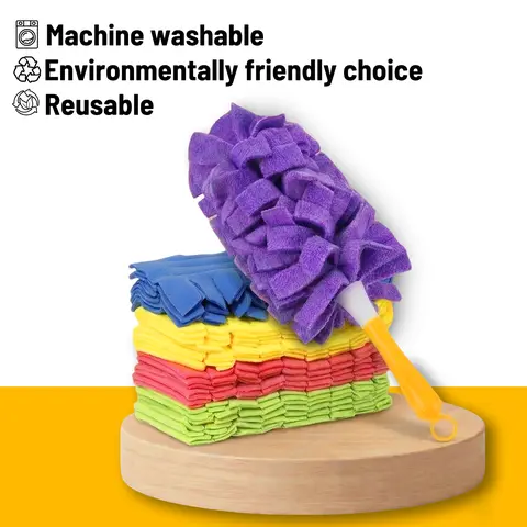 5-Pack Premium Fiber Microfiber Duster Refill Set, PVC Handle, Removable Washable Eco-Conscious Reusable, Foldable Bendable Electrostatic, 360° All-Angle Deep Cleaning, Universal Fit for Standard Handles, Pouch Included for Daily Home Cleaning Supplies