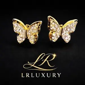 35 14K Laminated Gold Crystal Butterfly Luxe Stud Earrings