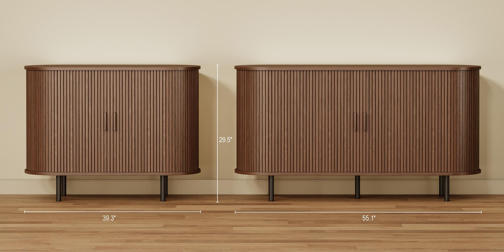 【SPOTLIGHT DAY & Sliding Doors Design】ONBRILL 40/55/63" Gorgeous Fluted Buffet Cabinet, Coner Coffee Bar With Storage,  Mid Century Modern Sideboard with Adjustable Shelf, Accent Wood Console Table for Kitchen Entryway Living Room Furniture