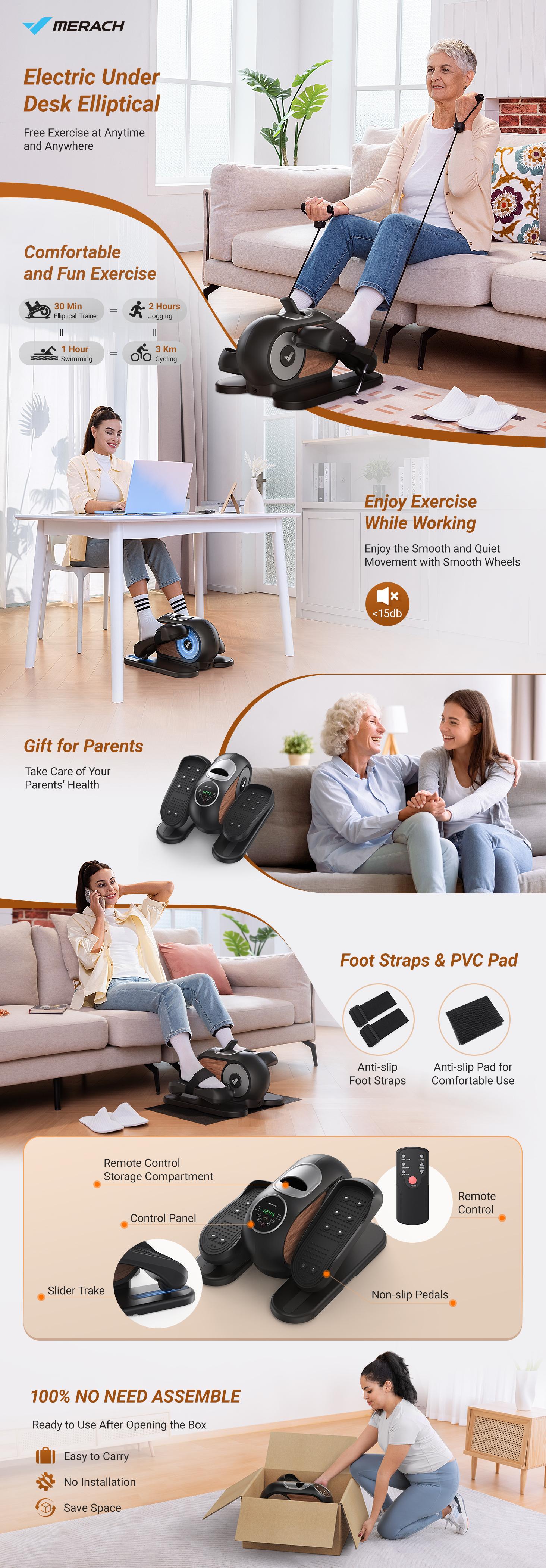 Merach Under Desk Elliptical Machine for Home,Ellipse Leg Exerciser for Seniors with 12 Adjustable Speed Quiet & Portable Seated Pedal Exerciser with Remote Control & Non-Slip Pad