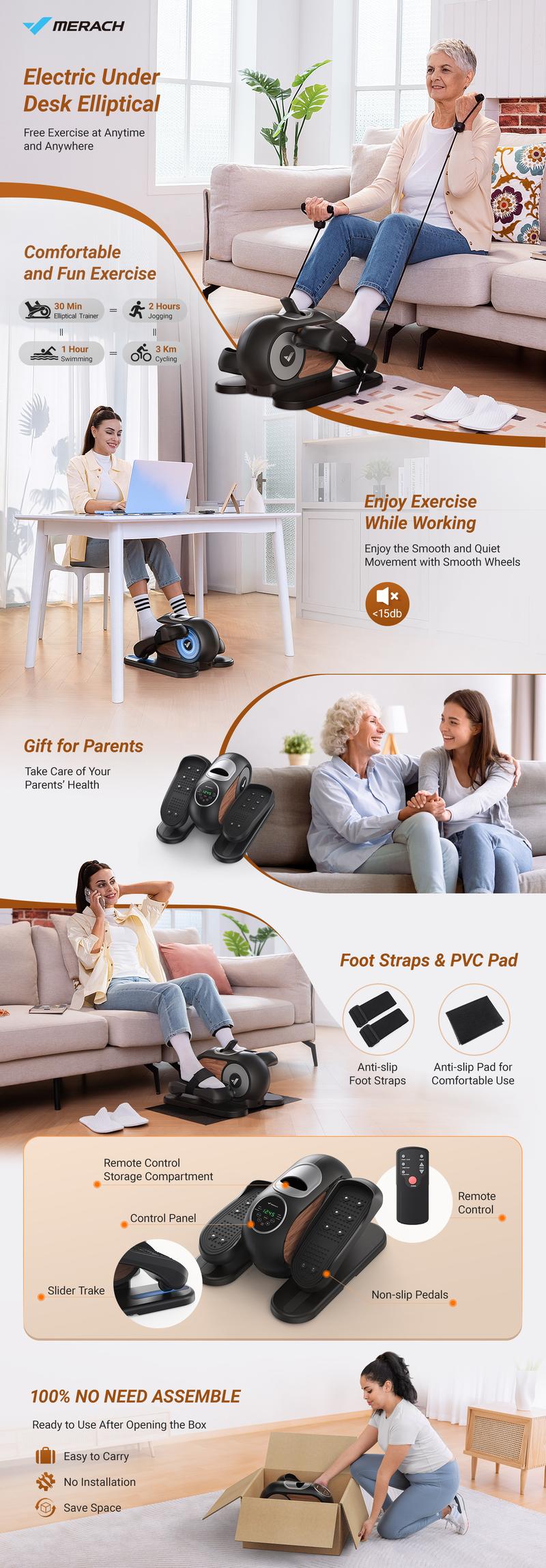 Merach Under Desk Elliptical Machine for Home,Ellipse Leg Exerciser for Seniors with 12 Adjustable Speed Quiet & Portable Seated Pedal Exerciser with Remote Control & Non-Slip Pad