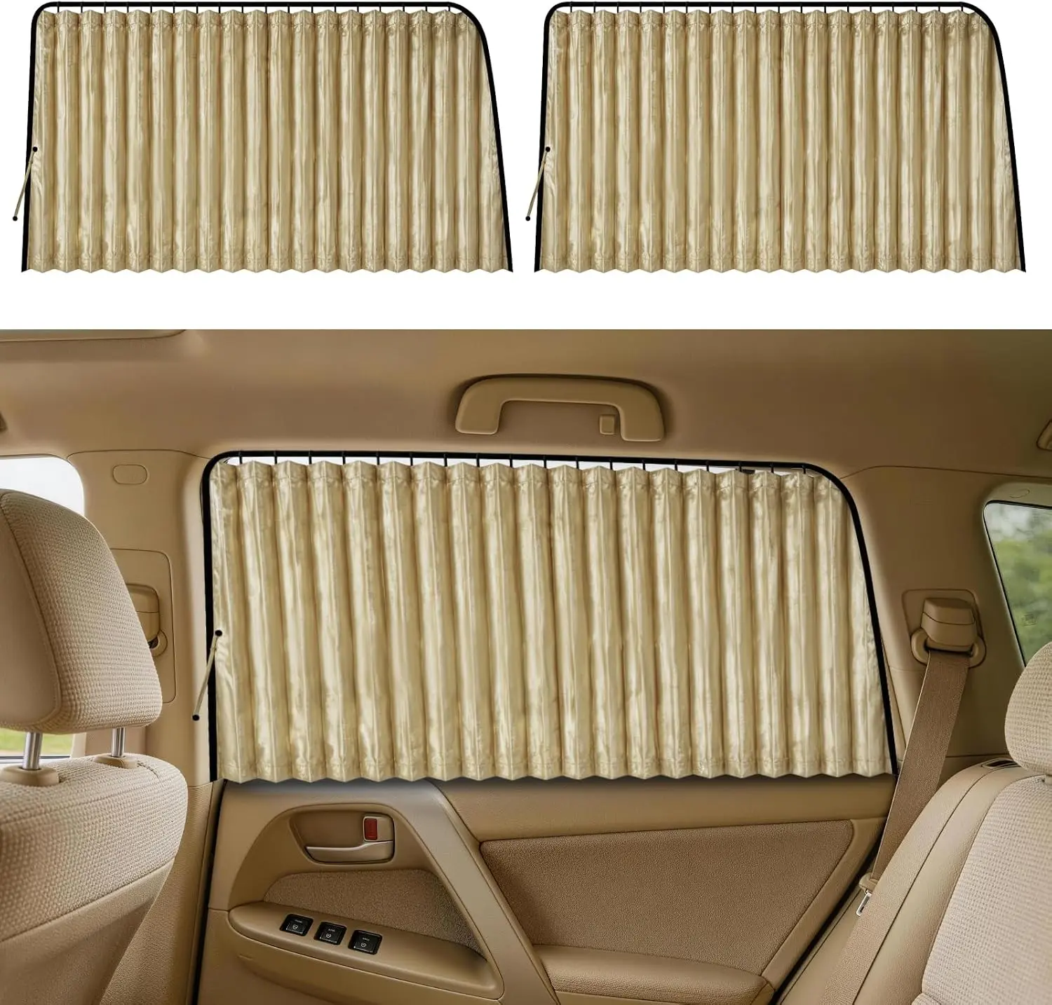 4 Pcs Beige Magnetic Car Side Window Sun Shades, Privacy & UV Protection Car Window Curtain, Cooling Car Interior Accessory for Baby Sleeping