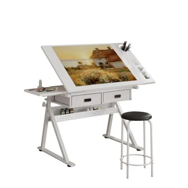 Bellemave Adjustable Height Specialty Drawing Drafting Desk with 2 Drawers, Storage Strips, Adjustable Legs & 47.00 lbs Capacity - Commercial Office Furniture for Home Office Use